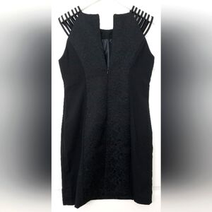 Esley Matelasse Black Brocade Strappy 73% Cotton Cocktail Dress- Size: Large